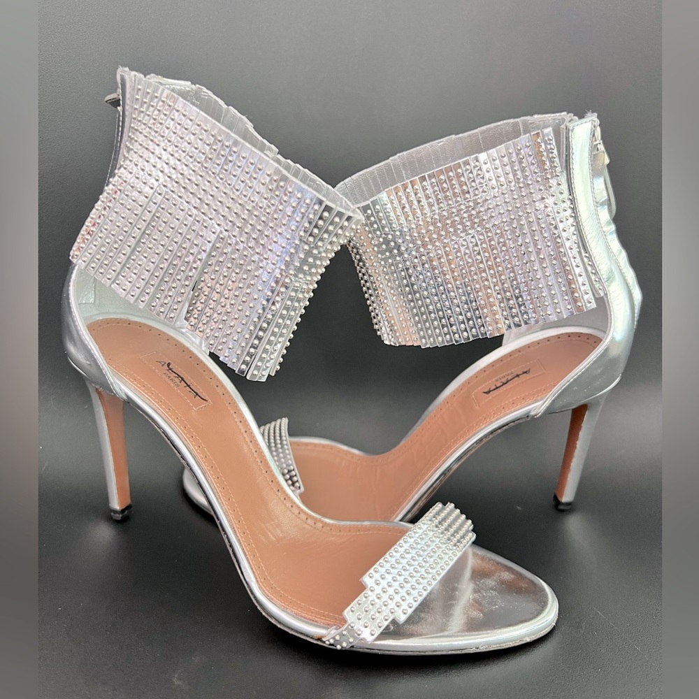 Alaia fringe Swarovski silver heel sandals 38.5